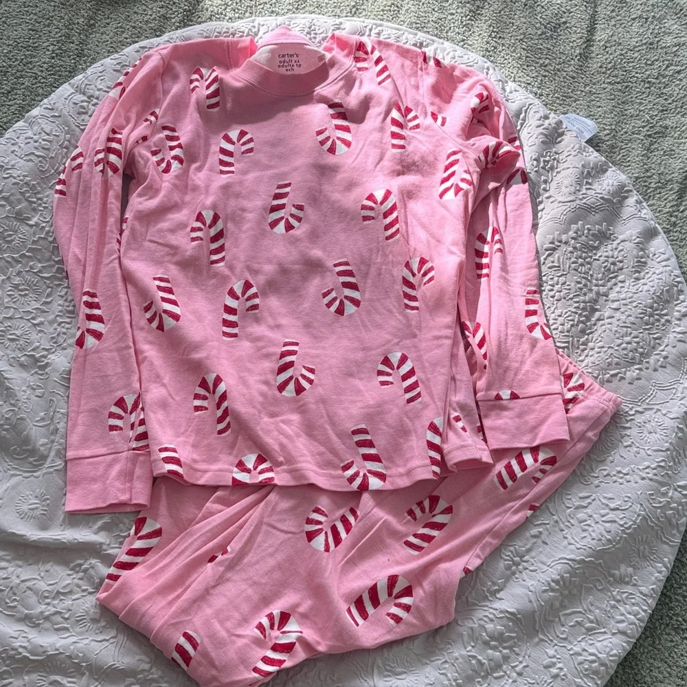 Carter's Women’s Pink Candy Cane Pajama  Long-Sleeve 2-Piece Pajamas - Pink XS - Picture 8 of 10